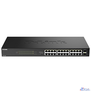 D-Link DGS-1026P/A1A Конфигурируемый коммутатор с 24 портами 10/100/1000Base-T, 2 портами 1000Base-X SFP и DIP-переключателем (24 порта PoE 802.3af/at, PoE-бюджет 240 Вт, дальность до 250 м)