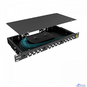 NTSS Кросс 19" NTSS PREMIUM, предсобранный 1U, 20 портов FC/UPC, 50/125 мкм ОМ3, (сплайс, пигтейлы, кдзс, планки, адаптеры), черный, RAL9005 NTSS-RFOB-PM-1U-20-FC/U-503-SP1.5G2A-BL