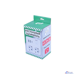 PowerCube Бытовой удлинитель (PC-1-2M) 2р с/з вык.,3USB, 3500 Вт, 16А, 1.9 м, 3*1,0 (белый) квадрат {22299}