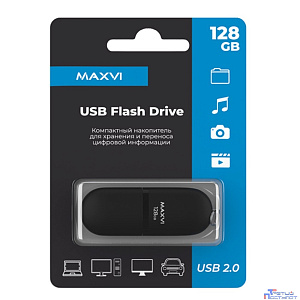 Maxvi USB Drive 128GB SF black, монолит с колпачком, soft touch, USB 2.0