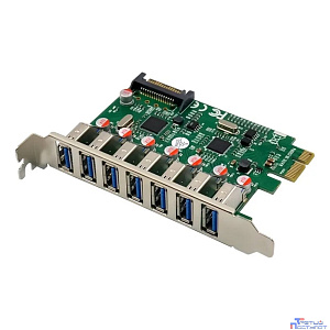 ORIENT VA-3U7PE, Контроллер PCI-Ex1, USB 3.2 Gen1 (USB 3.0), скорость до 5 Гбит/с, 7-port ext, VIA VL805+VL812 chipset, разъем доп.питания, oem (31110)