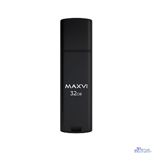 Maxvi USB Drive 32GB MP2 black, монолит с колпачком, ABS пластик + металл, USB 2.0