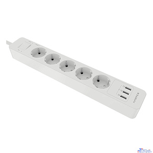Harper Сетевой фильтр с USB зарядкой UCH-530 White (5 роз.,1,5м.,3 x USB 2.4A (max 3.4A), 4000W) {H00002264}