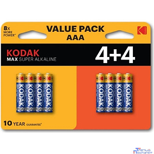 Kodak LR03 4+4Bl Max Super Alkaline Aaa (8 шт. в уп-ке)