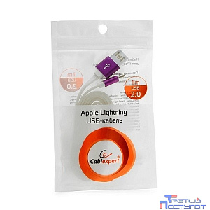 Gembird Кабель USB 2.0 Cablexpert CC-ApUSBp1m, AM/Lightning 8P, 1м, силиконовый шнур, разъемы фиолетовый металлик, пакет