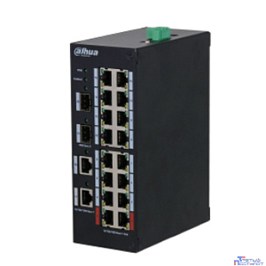 DAHUA DH-HS3220-16GT-190 20-портовый гигабитный неуправляемый коммутатор с PoE, промышленное исполнение , 16xRJ45 1Gb, 2xRJ45 1Gb, 2xSFP 1Gb, суммарно 190Вт, коммутация 40 Гбит/с, MAC-таблица 4К