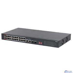 DAHUA DH-S3226-24ET-375 24-портовый неуправляемый коммутатор с РоЕ 24 RJ45 10/100Мбит/с (PoE/PoE+/Hi-PoE), 2  SFP/RJ45 10/100/1000Мбит/с (uplink); до 370Вт