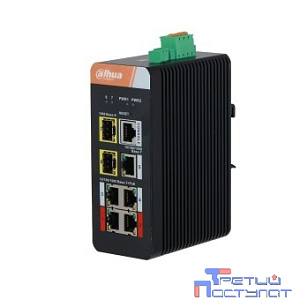DAHUA DH-IS4207-4GT-120 7-портовый гигабитный управляемый коммутатор с PoE, промышленное исполнение, 5xRJ45 1Gb, 2xSFP 1Gb, суммарно до 120Вт, коммутация 14 Гбит/с, MAC-таблица 8К