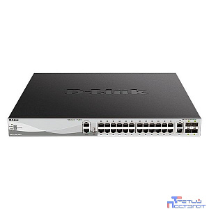 D-Link DGS-3130-30PS/B2A PROJ Управляемый L3 стекируемый коммутатор с 24 портами 10/100/1000Base-T, 2 портами 10GBase-T и 4 портами 10GBase-X SFP+ (24 порта PoE 802.3af/at, PoE-бюджет 370 Вт)