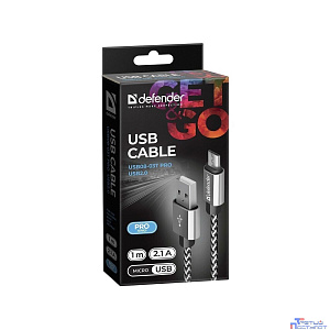 Defender USB кабель USB08-03T PRO USB2.0 Белый, AM-MicroBM, 1m, 2.1A (87803)