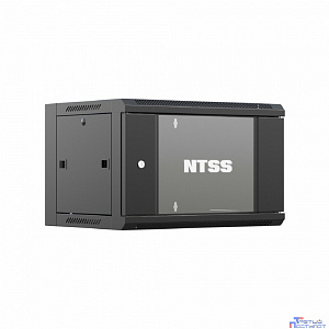 NTSS Шкаф настенный телекоммуникационный NTSS W 9U 600х450х500мм, 2 профиля 19, дверь стеклянная, боковые стенки съемные, задняя стенка, разобранный, черный RAL 9005 NTSS-W9U6045GS-2BL