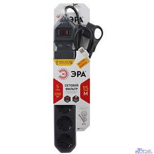 Эра Б0019036 Сетевой фильтр USF-5es-1.5m-USB-B (черный) с заземл, 3x0,75мм2, с выкл, 5гн, 1,5м {защита от короткого замыкания, от перегрузки, от импульсных помех, USB-зарядка}