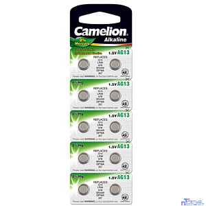 Camelion G13  BL-10 Mercury Free (AG13-BP10(0%Hg), 357A/LR44/A76 батарейка для часов) (10 шт. в уп-ке)